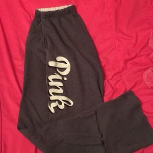 Dark grey victoria secret / pink boyfriend pants.